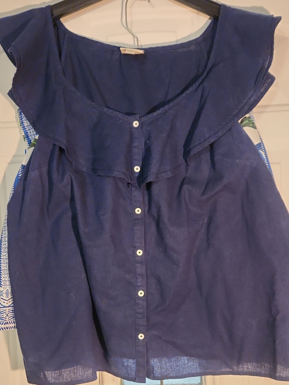 St. John's Bay Navy Ruffle Button-Front Top with Printed Shorts To Match